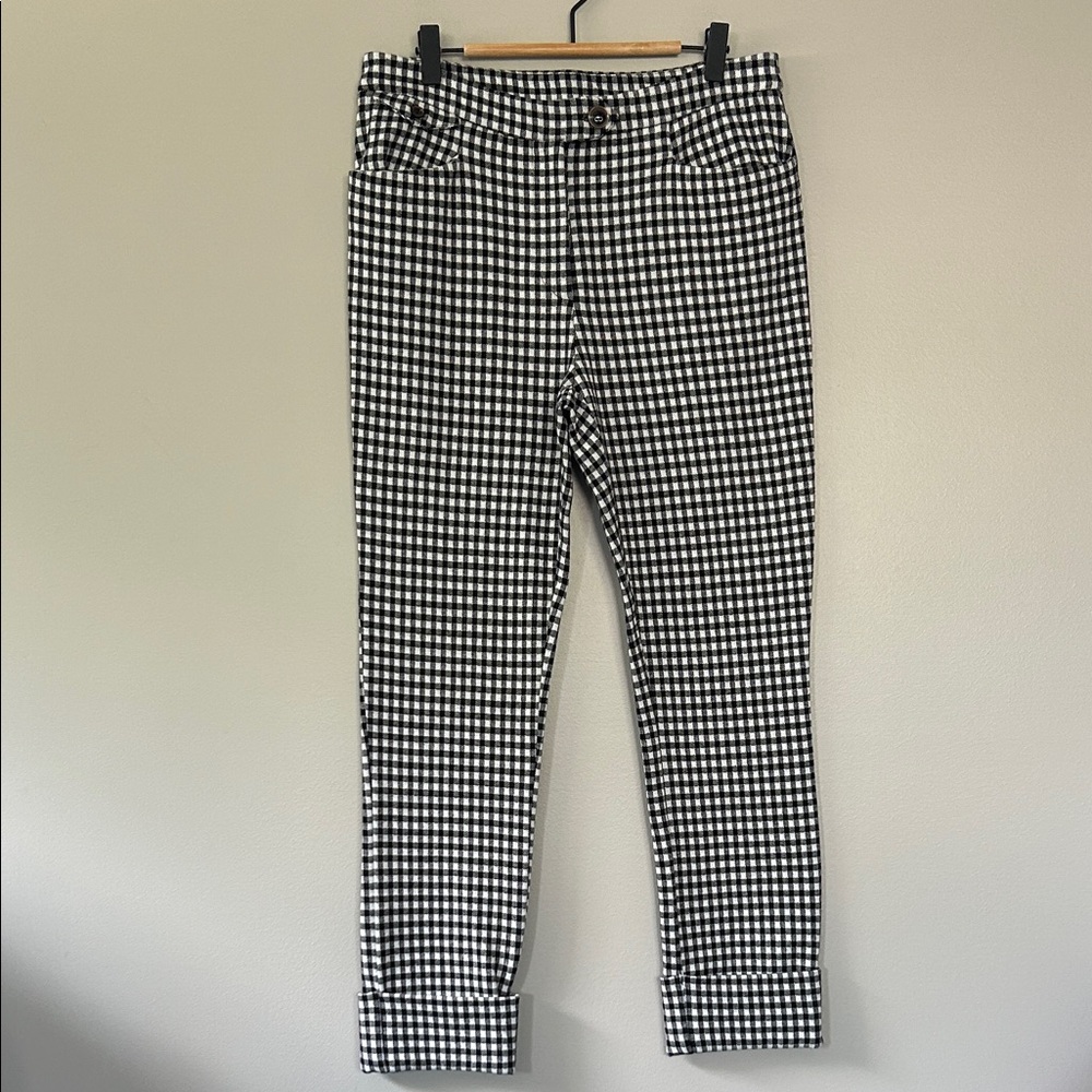 Anthropologie The Essential Crop Flare‎ Gingham Black White US Size 6